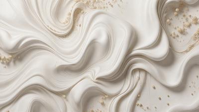 The primary subject of the image is a close-up of a white substance, possibly a frosting or a creamy substance, with a swirling pattern. The setting is a white background, which provides a clean and minimalistic appearance. The visual style is a close-up, which emphasizes the texture and details of the white substance. The colors and mood of the image are predominantly white, giving it a clean and fresh appearance.
