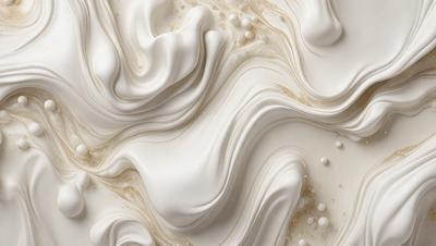 The primary subject of the image is a close-up of a white frosting, which appears to be a creamy, whipped substance. The frosting is spread across the surface, creating a visually appealing texture. The setting is a white background, which provides a clean and uncluttered environment for the frosting to be the main focus. The visual style of the image is a close-up, which emphasizes the details and texture of the frosting. The colors and mood of the image