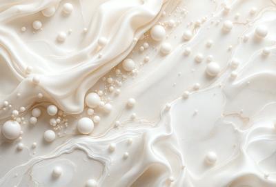 The primary subject of the image is a close-up of a white, frothy substance, possibly a creamy or whipped substance, with a lot of bubbles. The setting appears to be a white background, which contrasts with the white substance. The visual style of the image is a close-up, which emphasizes the details of the bubbles and the frothy texture. The colors and mood of the image are predominantly white, giving it a clean and fresh appearance.