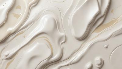 The primary subject of the image is a white, textured wall with a creamy, frothy texture. The setting is a room with a white background, and the visual style appears to be a combination of a photo and digital art. The dominant colors are white and creamy, creating a clean and soothing atmosphere.