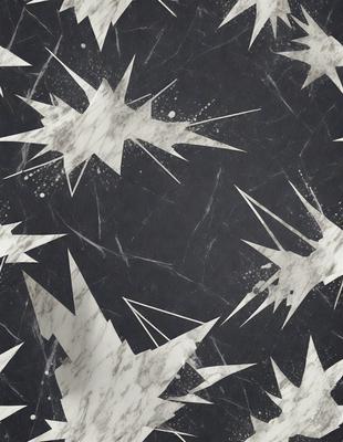 The primary subject of the image is a pattern of white stars on a black background. The setting appears to be a marble surface, which adds a sense of texture and depth to the image. The visual style is a combination of digital art and illustration, creating a unique and eye-catching design. The dominant colors are black and white, with the white stars standing out against the dark background. The overall atmosphere of the image is elegant and sophisticated, with the white stars adding a touch of whimsy and playfulness