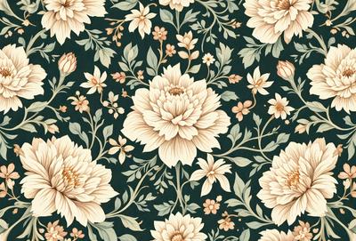 The primary subject of the image is a floral pattern, featuring a variety of flowers in different colors. The setting is a black and white background, which adds a classic and elegant touch to the design. The visual style is a combination of digital art and illustration, creating a unique and eye-catching pattern. The dominant colors are white and black, with the flowers adding pops of color to the overall mood of the design.
