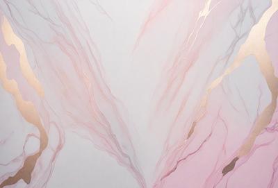 The primary subject of the image is a large, intricate design on a wall. The design features a combination of pink, gold, and white colors, creating a visually striking and elegant appearance. The setting is a room with a white background, which further emphasizes the beauty of the design. The visual style of the image is a blend of artistic elements, such as patterns and textures, giving it a unique and captivating appearance. Overall, the image conveys a sense of sophistication and eleg