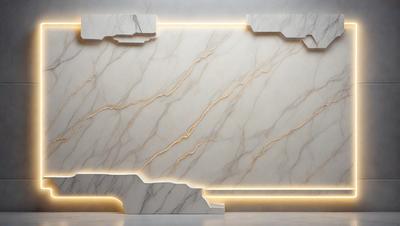 The primary subject of the image is a marble wall with a patterned design. The setting is a room with a white marble wall, and the visual style is a photo. The colors and mood of the image are predominantly white, giving it a clean and elegant appearance.