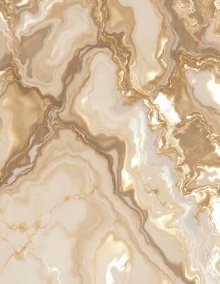 The primary subject of the image is a marble-like surface with a gold and white color scheme. The setting is a room with a patterned wall, which adds to the overall visual style. The image appears to be a photo of the marble surface, showcasing its unique texture and design. The colors and mood of the image are warm and inviting, creating a sense of luxury and sophistication.