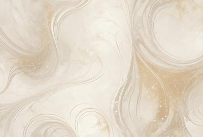 The primary subject of the image is a white and gold wallpaper with a swirling pattern. The setting is a room with a white and gold color scheme. The visual style is a combination of digital art and illustration, creating a unique and eye-catching design. The dominant colors are white and gold, giving the wallpaper a luxurious and elegant appearance.