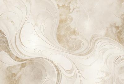 The primary subject of the image is a white and brown painting of a flowing waterfall. The setting is a white wall, and the visual style appears to be a combination of digital art and illustration. The painting has a flowing and dynamic appearance, with the waterfall's movement captured in the artwork. The colors and mood of the painting are predominantly white and brown, creating a sense of calmness and natural beauty.
