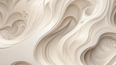 The primary subject of the image is a large, white, and curved sculpture. The setting is a white background, which provides a clean and minimalist appearance. The visual style is a combination of digital art and illustration, creating a unique and artistic representation. The colors and mood of the image are predominantly white, giving it a clean and serene atmosphere.
