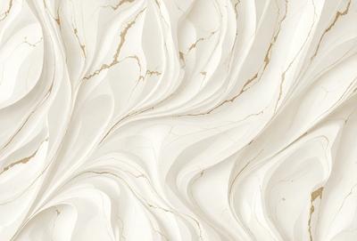 The primary subject of the image is a white marble wall with a gold-colored design. The setting is a room with a white marble wall as the main focus. The visual style is a combination of a photo and digital art, creating a unique and intricate design. The colors and mood of the image are predominantly white and gold, giving it a luxurious and elegant appearance.
