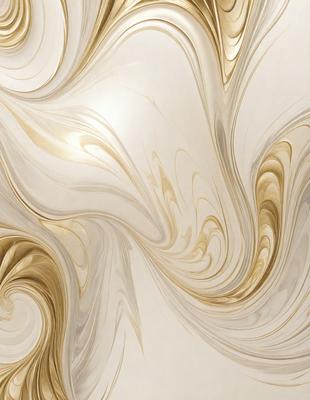 The primary subject of the image is a large, intricate, and swirling pattern on a wall. The setting is a room with a white background, and the visual style appears to be a combination of digital art and illustration. The dominant colors in the image are gold and white, creating a warm and elegant atmosphere.
