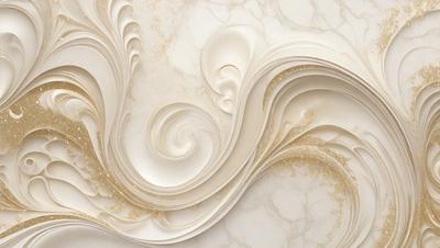 The primary subject of the image is a white marble wall with a gold and white pattern. The setting is a room with a white marble surface. The visual style is a combination of digital art and illustration, creating a unique and intricate design. The dominant colors are white and gold, giving the wall a luxurious and elegant appearance.
