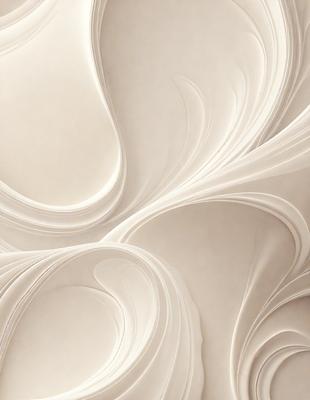 The primary subject of the image is a white, curved, and swirling sculpture. The setting is a white wall, and the visual style appears to be a combination of digital art and illustration. The dominant colors are white, and the overall atmosphere is clean, elegant, and artistic.