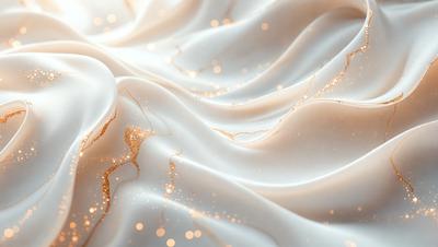The primary subject of the image is a white sheet with gold glitter or sparkles on it. The setting is a white background, and the visual style appears to be a combination of a photo and digital art. The dominant colors are white and gold, creating a warm and elegant atmosphere.