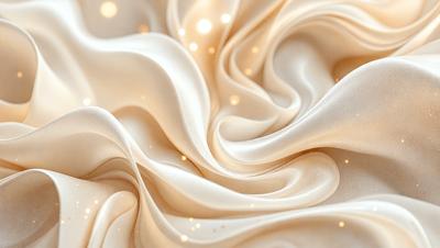 The primary subject of the image is a close-up of a white fabric, possibly a sheet or a curtain. The setting is a room with a bed, and the visual style appears to be a combination of a photo and digital art. The colors and mood of the image are predominantly white, giving it a clean and serene atmosphere.