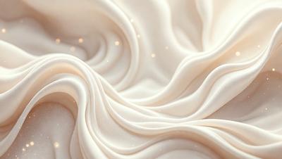 The primary subject of the image is a white, flowing fabric that appears to be a sheet of silk. The setting is a white background, which creates a clean and minimalist appearance. The visual style is a combination of photo and digital art, as the fabric appears to be a blend of both. The colors and mood of the image are predominantly white, giving it a serene and elegant atmosphere.