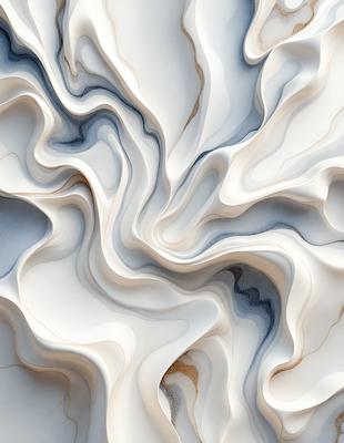 The primary subject of the image is a white, textured surface that appears to be a piece of art or a sculpture. The setting is a white background, which provides a clean and minimalist appearance. The visual style is a combination of digital art and illustration, creating a unique and intricate design. The colors and mood of the image are predominantly white, giving it a clean and serene atmosphere.