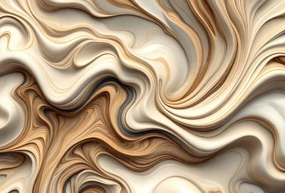 The primary subject of the image is a close-up of a white and brown marbled surface, which appears to be a piece of art or a textured wall. The setting is a room with a white background, and the visual style is a combination of photo and digital art. The colors and mood of the image are predominantly white and brown, creating a warm and inviting atmosphere.