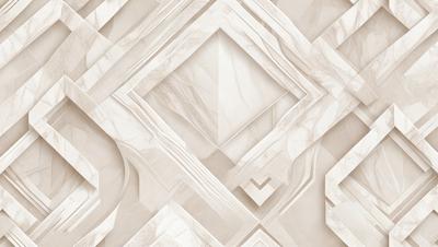 The primary subject of the image is a marble wall with a patterned design. The setting is a room with a marble floor, and the visual style is a combination of digital art and illustration. The colors and mood of the image are predominantly white and neutral, giving it a clean and elegant appearance.