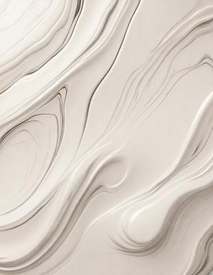 The primary subject of the image is a white, textured wall with a pattern of swirls and curves. The setting is a room with a white background, and the visual style appears to be a combination of a photo and digital art. The dominant colors are white and gray, creating a clean and minimalist atmosphere.