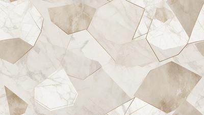 The primary subject of the image is a marble wall with a pattern of triangles. The setting is a room with a white marble floor. The visual style is a combination of a photo and a drawing, creating a unique and intricate design. The dominant colors are white and grey, giving the room a clean and elegant atmosphere.