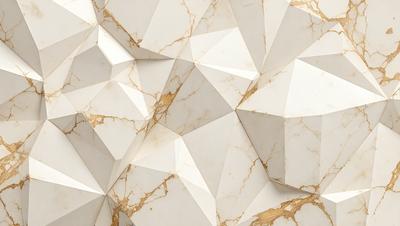 The primary subject of the image is a white marble wall with a pattern of triangles. The setting is a room with a white marble floor. The visual style is a close-up of the marble wall, showcasing its texture and pattern. The colors and mood of the image are predominantly white, giving it a clean and elegant appearance.