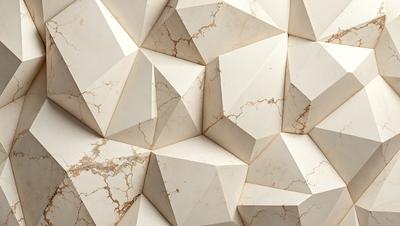 The primary subject of the image is a white marble wall with a pattern of white and brown diamond shapes. The setting is a room with a white marble wall, and the visual style is a close-up of the wall. The colors and mood of the image are predominantly white and brown, giving it a clean and elegant appearance.