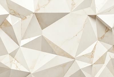 The primary subject of the image is a white marble wall with a pattern of triangles. The setting is a room with a white marble floor. The visual style is a close-up of the marble wall, showcasing its texture and pattern. The colors and mood of the image are predominantly white, giving it a clean and elegant appearance.