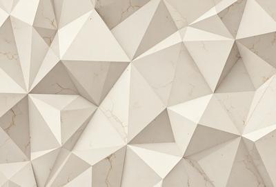 The primary subject of the image is a white marble wall with a geometric pattern. The setting is a room with a white marble wall, and the visual style is a close-up of the wall. The colors and mood of the image are predominantly white, giving it a clean and minimalist appearance.
