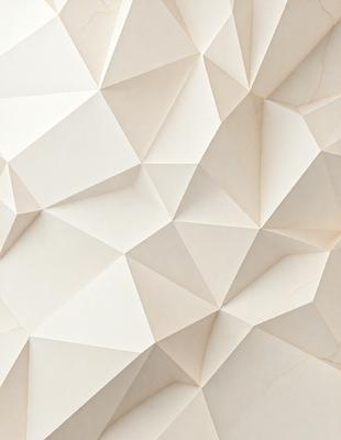 The primary subject of the image is a white, geometric pattern. The setting is a white wall, and the visual style is a combination of digital art and illustration. The dominant colors are white and beige, creating a clean and minimalist atmosphere.
