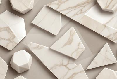 The primary subject of the image is a collection of white marble tiles. The setting is a white background, which provides a clean and minimalist appearance. The visual style is a close-up of the marble tiles, showcasing their intricate patterns and textures. The colors and mood of the image are predominantly white, giving it a clean and elegant feel.