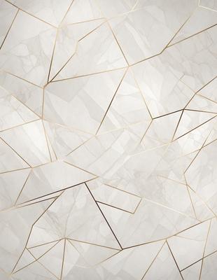 The primary subject of the image is a marble wall with a gold pattern. The setting is a room with a white marble wall, and the visual style is a combination of a photo and digital art. The colors and mood of the image are predominantly white and gold, creating a luxurious and elegant atmosphere.