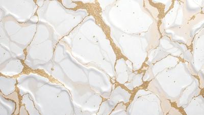 The primary subject of the image is a marble-like surface with a gold-like pattern. The setting is a white background, which contrasts with the gold-like pattern. The visual style appears to be a combination of a photo and digital art, creating a unique and eye-catching design. The colors and mood of the image are predominantly white and gold, giving it a luxurious and elegant appearance.