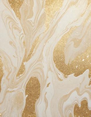 The primary subject of the image is a gold-colored wallpaper with a swirling pattern. The setting is a room with a white background, and the visual style appears to be a combination of a photo and a digital art or illustration. The dominant colors are gold and white, creating a warm and elegant atmosphere.