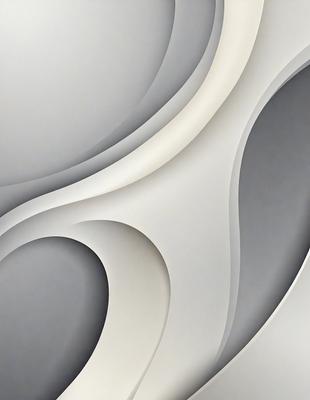 The primary subject of the image is a large, white, curved wall. The setting is a room with a gray background. The visual style is a combination of photo and digital art, creating a unique and interesting design. The dominant colors are white and gray, giving the image a clean and modern appearance.