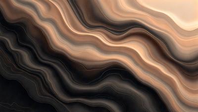 The primary subject of the image is a black and brown striped pattern, which appears to be a textured surface or a patterned wallpaper. The setting is a room with a black and brown striped wallpaper, creating a visually striking and unique atmosphere. The visual style of the image is a close-up of the pattern, emphasizing its intricate details and textures. The colors and mood of the image are predominantly dark and moody, with the black and brown stripes creating a sense of depth and contrast