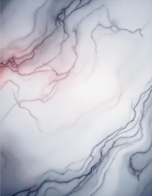 The primary subject of the image is a marble countertop with a white and red color scheme. The setting is a kitchen or bathroom, as the countertop is a part of a larger surface. The visual style is a close-up of the marble countertop, showcasing its texture and patterns. The colors and mood of the image are predominantly white and red, giving it a clean and elegant appearance.