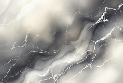 The primary subject of the image is a marble-like surface with a cloudy sky in the background. The setting appears to be a stone wall or a marble-like texture. The visual style of the image is a combination of a photo and digital art, creating a unique and artistic representation of the cloudy sky. The colors and mood of the image are predominantly gray and white, giving it a calm and serene atmosphere.