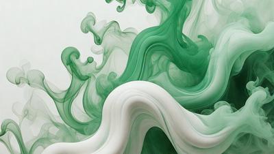 The primary subject of the image is a white and green swirl, which appears to be a digital art or illustration. The setting is a white background, and the visual style is a combination of digital art and illustration. The dominant colors are white and green, creating a sense of movement and energy in the scene.