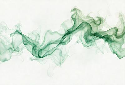 The primary subject of the image is a green smoke or vapor, which appears to be a part of a larger, more complex scene. The setting is a white background, which provides a clean and uncluttered environment for the smoke to be the main focus. The visual style of the image is a combination of photo and digital art, as it captures the smoke's movement and texture in a realistic manner. The colors and mood of the image are predominantly green, which adds a sense of freshness and tranqu