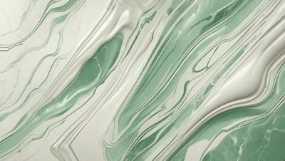 The primary subject of the image is a white and green marbled wallpaper. The setting is a bathroom, as indicated by the presence of a green and white marbled wall. The visual style is a close-up of the wallpaper, showcasing its intricate design. The colors and mood of the image are predominantly green and white, creating a calm and soothing atmosphere.