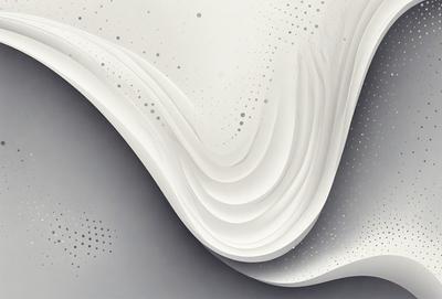 The primary subject of the image is a large, white, curved sheet of paper with a pattern of dots on it. The paper appears to be folded or curled, giving it a unique and artistic appearance. The setting is a gray background, which contrasts with the white paper and adds depth to the image. The visual style is a combination of digital art and illustration, as the paper appears to be digitally manipulated to create the curved and folded shape. The colors and mood of the image are pre