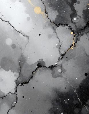 The primary subject of the image is a painting of a cracked wall with a gold line. The setting is a black and white background, which adds to the dramatic effect of the painting. The visual style is a combination of digital art and illustration, creating a unique and striking image. The dominant colors are black, white, and gold, giving the painting a moody and artistic atmosphere.