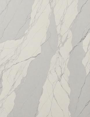The primary subject of the image is a marble wall with a pattern of white and gray stripes. The setting is a room with a gray and white marble floor. The visual style is a close-up of the marble wall, showcasing the intricate pattern of the stripes. The colors and mood of the image are predominantly gray and white, giving it a clean and elegant appearance.
