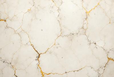 The primary subject of the image is a marble wall with a gold-colored pattern. The setting is a white marble wall, and the visual style is a close-up of the wall. The colors and mood of the image are predominantly white and gold, creating a luxurious and elegant atmosphere.