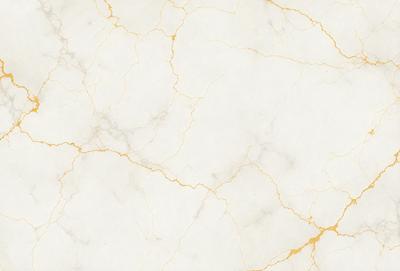 The primary subject of the image is a white marble wall with a gold-colored texture. The setting is a room with a white marble floor. The visual style is a close-up of the marble wall, showcasing its unique texture. The colors and mood of the image are predominantly white and gold, creating a luxurious and elegant atmosphere.