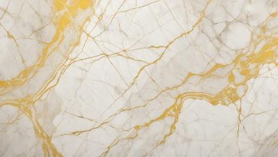 The primary subject of the image is a marble wall with a gold-colored vein running through it. The setting is a room with a white background, and the visual style is a close-up of the marble wall. The colors and mood of the image are predominantly white and gold, creating a luxurious and elegant atmosphere.