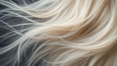 The primary subject of the image is a woman's blonde hair, which is blowing in the wind. The setting is outdoors, with the woman's hair being the main focus of the scene. The visual style is a close-up of the woman's hair, and the colors are predominantly blonde, giving the image a natural and serene atmosphere.
