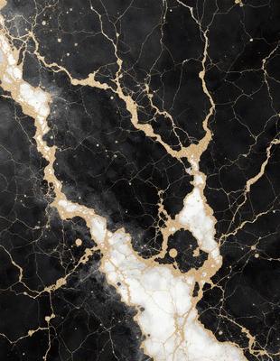 The primary subject of the image is a black and gold marble wall. The setting is a room with a black and gold marble wall as the main focus. The visual style is a close-up of the marble wall, showcasing its intricate patterns and textures. The colors and mood of the image are predominantly black and gold, giving it a luxurious and elegant appearance.