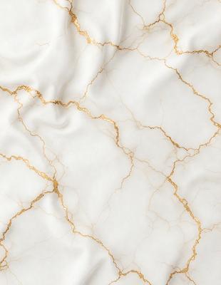 The primary subject of the image is a marble-like surface with gold veins. The setting is a white background, and the visual style is a close-up of the marble surface. The colors and mood of the image are predominantly white and gold, giving it a luxurious and elegant appearance.