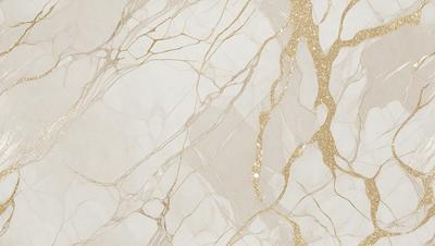 The primary subject of the image is a marble wall with a gold-colored design. The setting is a room with a white background. The visual style is a combination of a photo and digital art, creating a unique and eye-catching pattern. The dominant colors are white and gold, giving the wall a luxurious and elegant appearance.